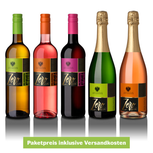 5 Flaschen Zero Alkoholfrei auf weißem Background