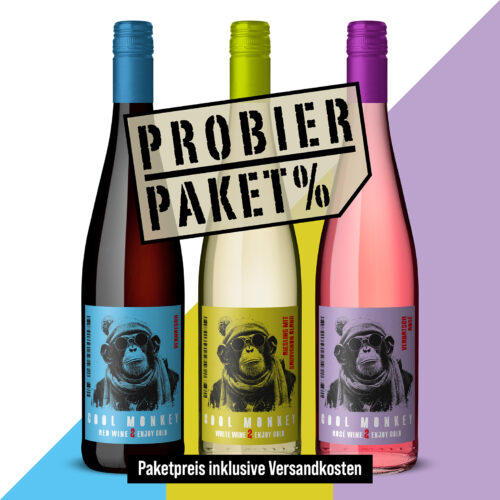Cool Monkey 3-er Probierpaket: Vernatsch, Vernatsch Rosé, Riesling & Sauvignon Blanc